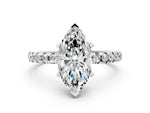 Marquise Cut Diamond Hidden Halo Solitaire Ring in White gold with Round Pavé Band and Prong Setting_36