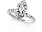 Marquise Cut Diamond Hidden Halo Solitaire Ring in White gold with Round Pavé Band and Prong Setting_37