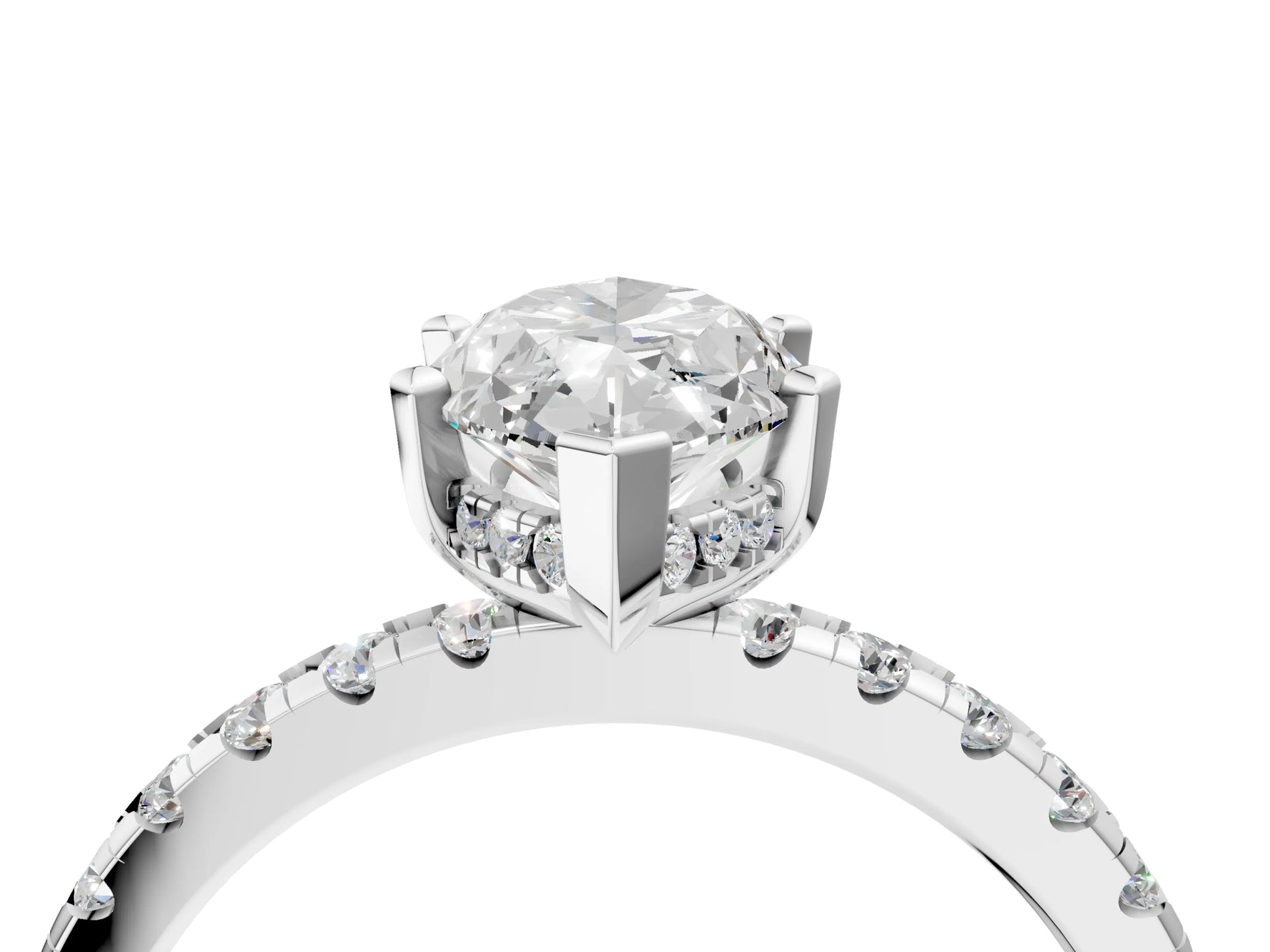 Marquise Cut Diamond Hidden Halo Solitaire Ring in White gold with Round Pavé Band and Prong Setting_40