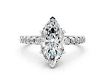 Marquise Cut Diamond Hidden Halo Solitaire Ring in White gold with Round Pavé Band and Prong Setting_48