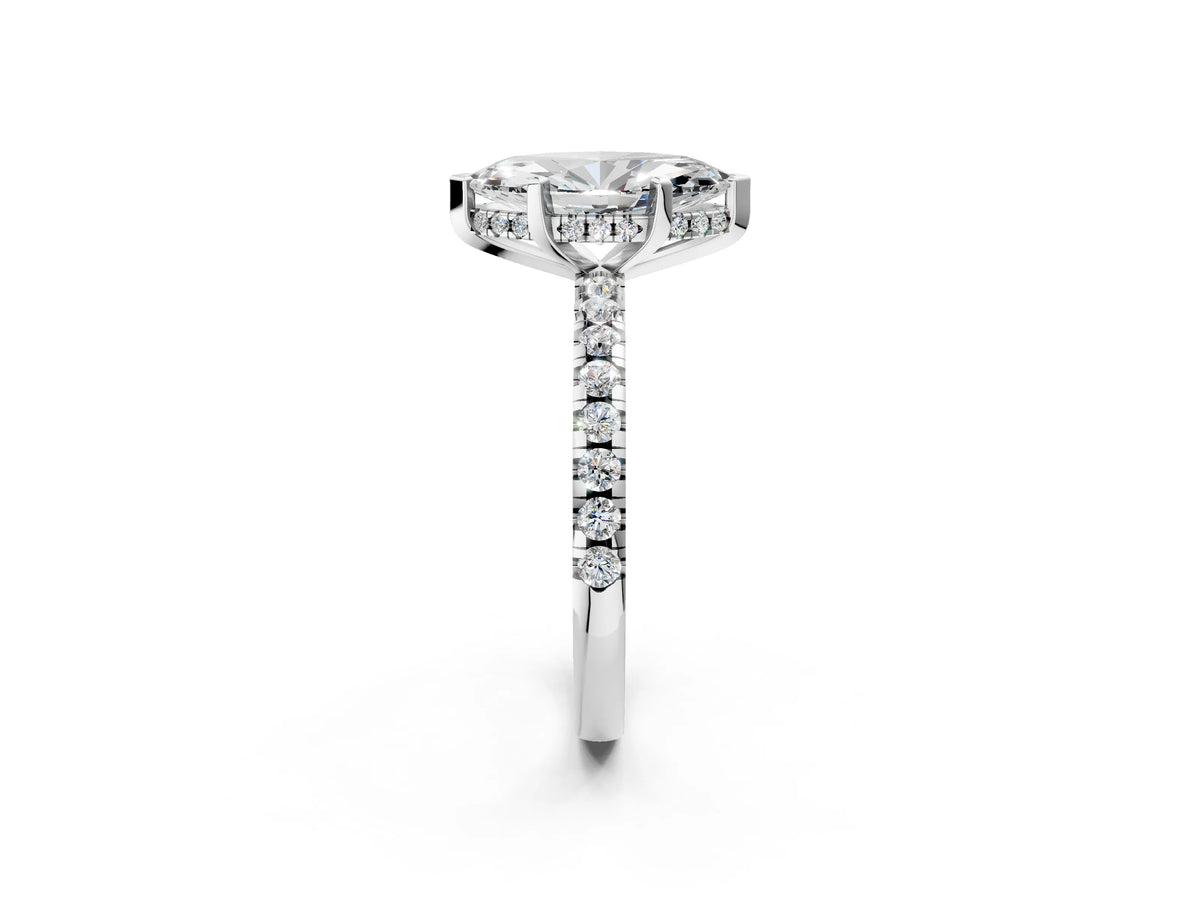 Marquise Cut Diamond Hidden Halo Solitaire Ring in White gold with Round Pavé Band and Prong Setting_50