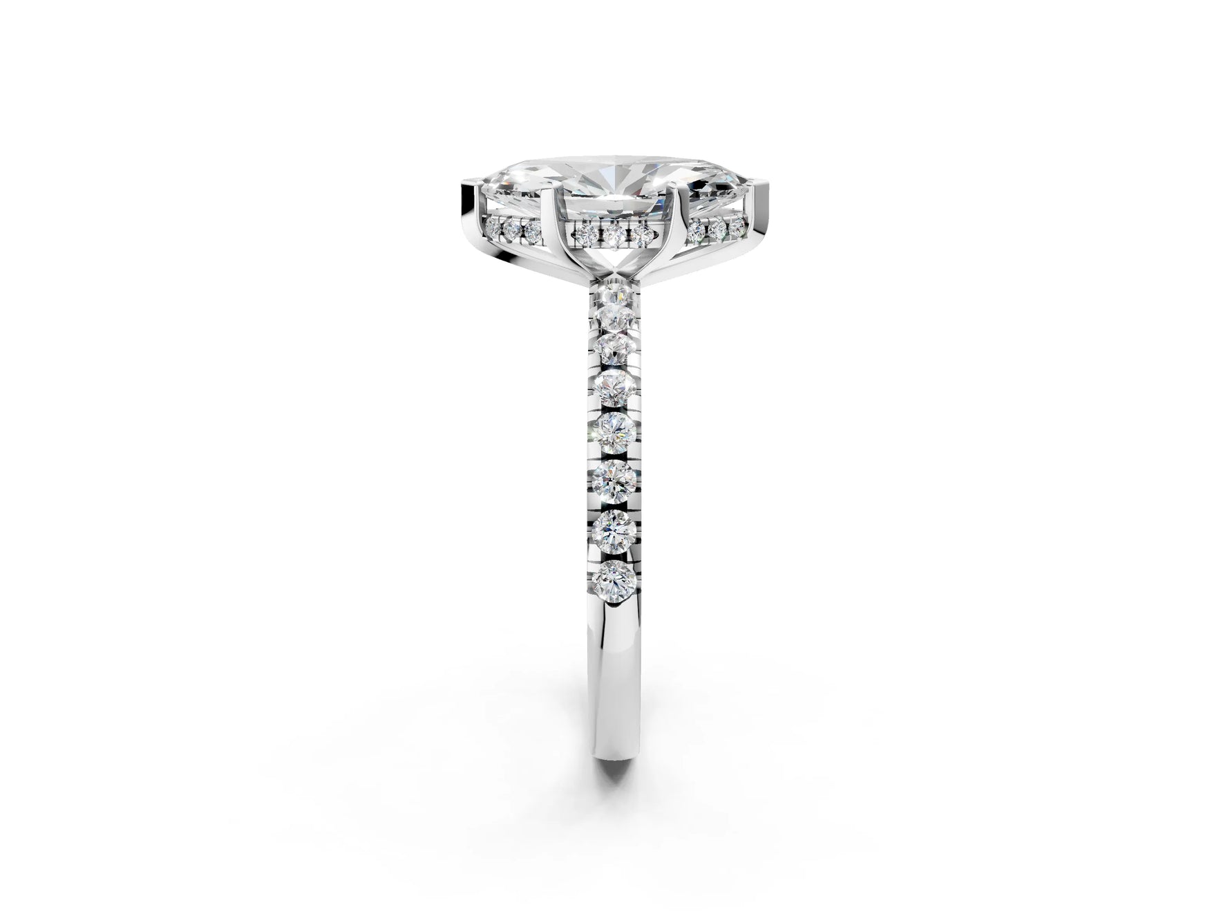 Marquise Cut Diamond Hidden Halo Solitaire Ring in White gold with Round Pavé Band and Prong Setting_50