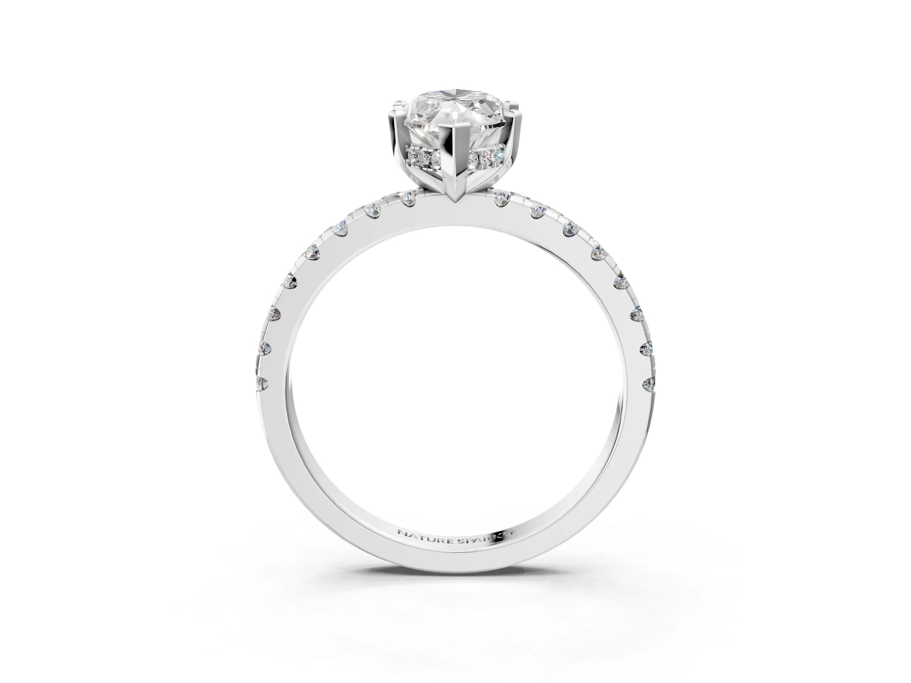 Marquise Cut Diamond Hidden Halo Solitaire Ring in White gold with Round Pavé Band and Prong Setting_51