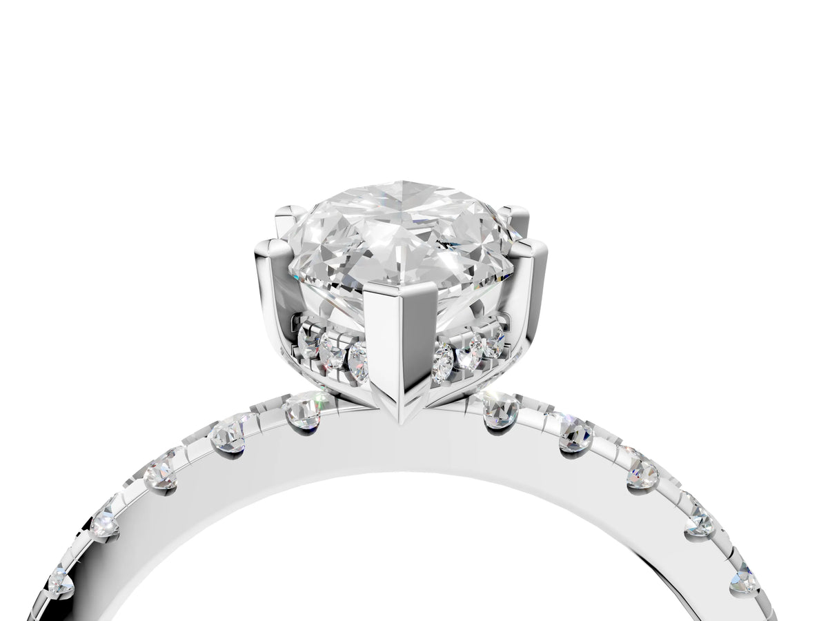 Marquise Cut Diamond Hidden Halo Solitaire Ring in White gold with Round Pavé Band and Prong Setting_52