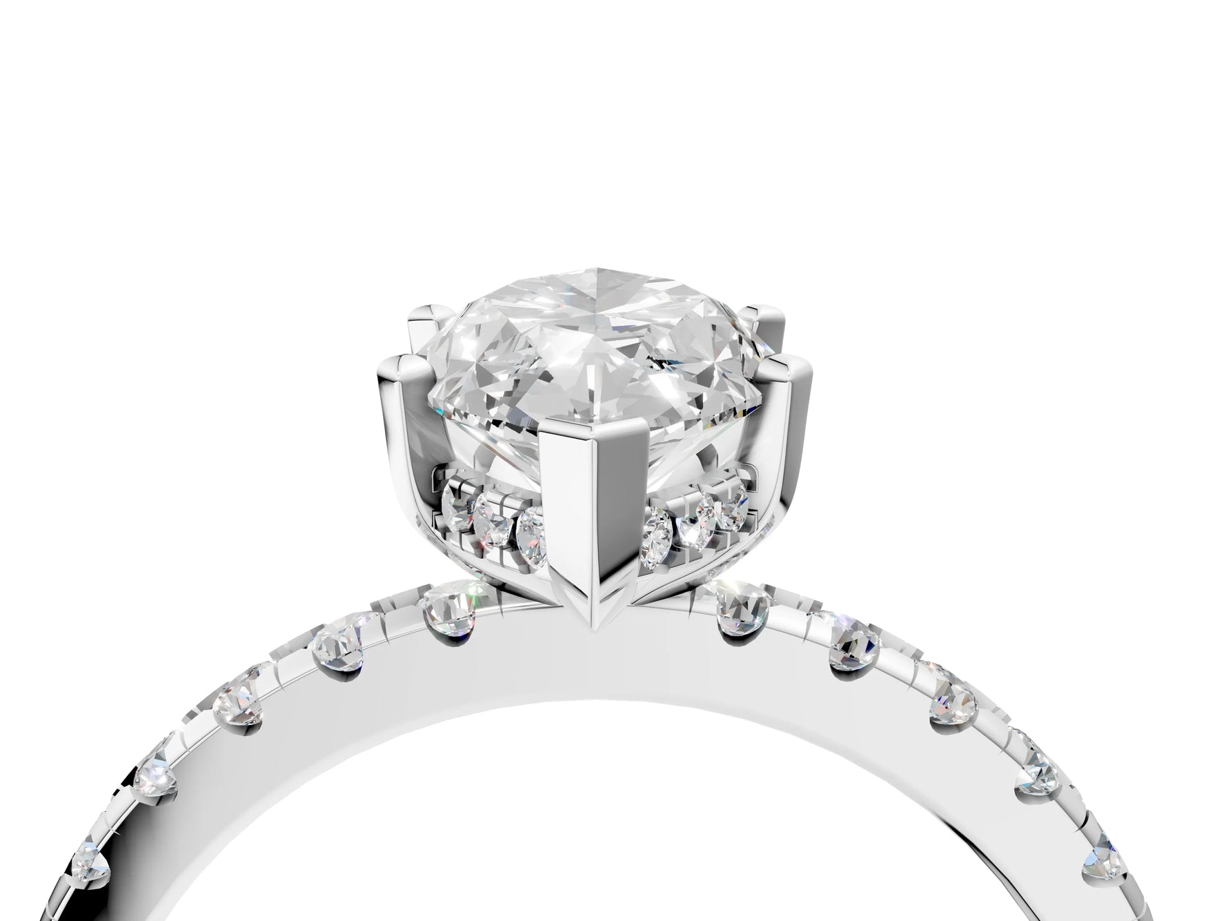 Marquise Cut Diamond Hidden Halo Solitaire Ring in White gold with Round Pavé Band and Prong Setting_52