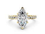 Marquise Cut Diamond Hidden Halo Solitaire Ring in Yellow gold with Round Pavé Band and Prong Setting_36