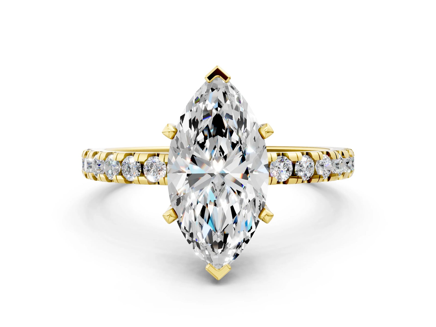 Marquise Cut Diamond Hidden Halo Solitaire Ring in Yellow gold with Round Pavé Band and Prong Setting_36