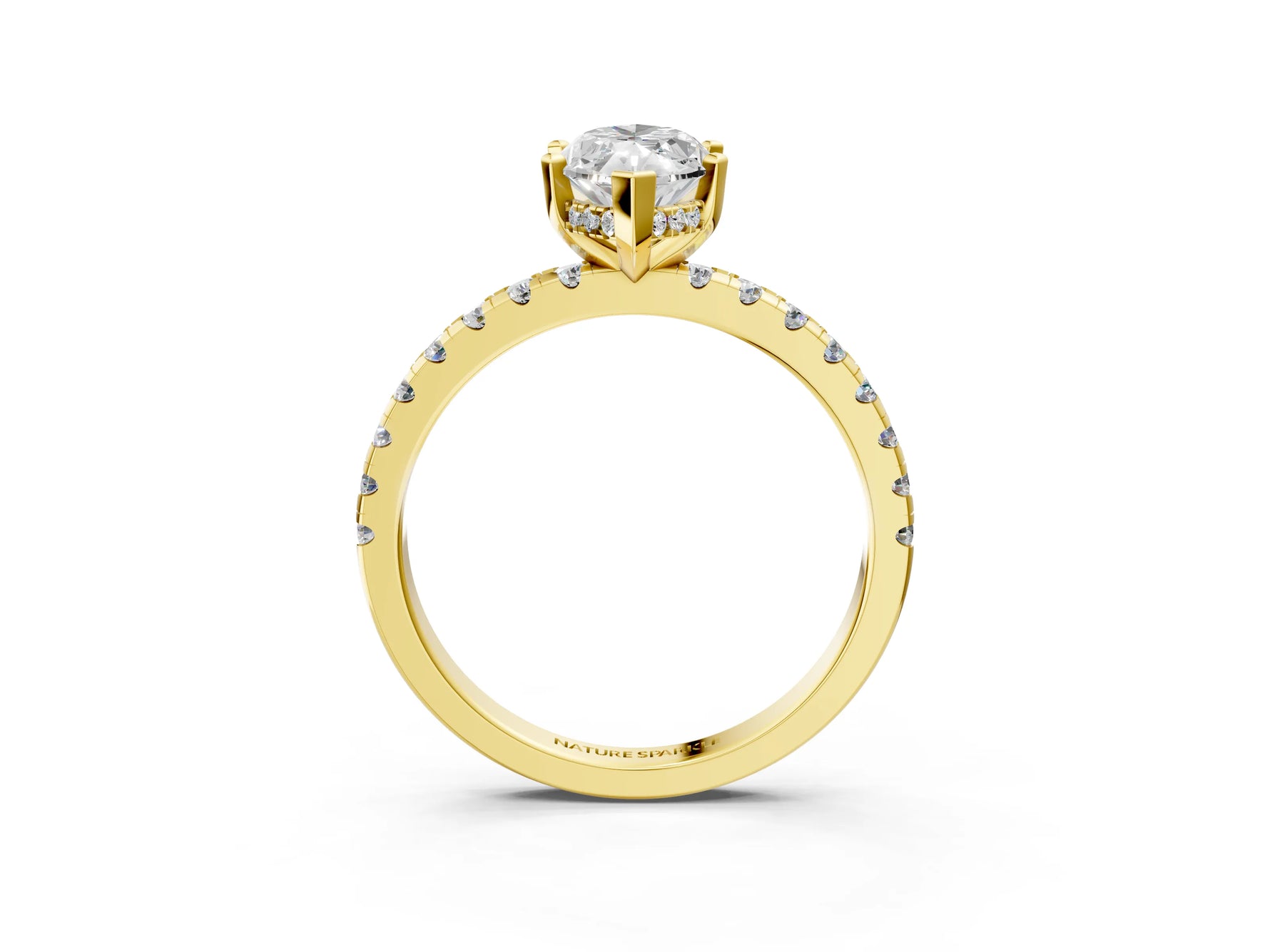 Marquise Cut Diamond Hidden Halo Solitaire Ring in Yellow gold with Round Pavé Band and Prong Setting_39