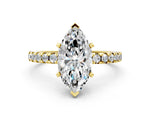 Marquise Cut Diamond Hidden Halo Solitaire Ring in Yellow gold with Round Pavé Band and Prong Setting_48