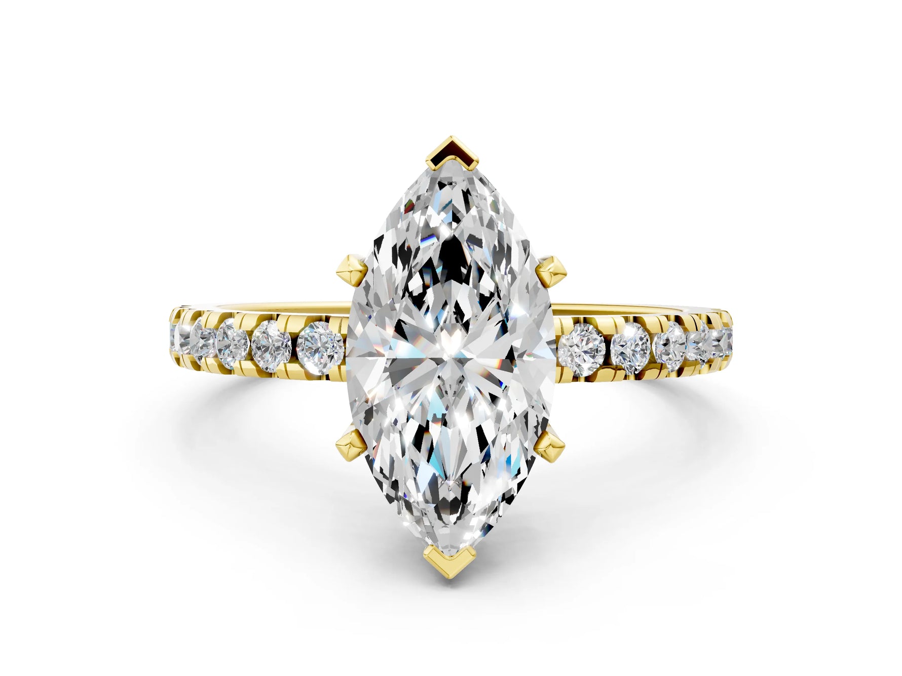 Marquise Cut Diamond Hidden Halo Solitaire Ring in Yellow gold with Round Pavé Band and Prong Setting_48