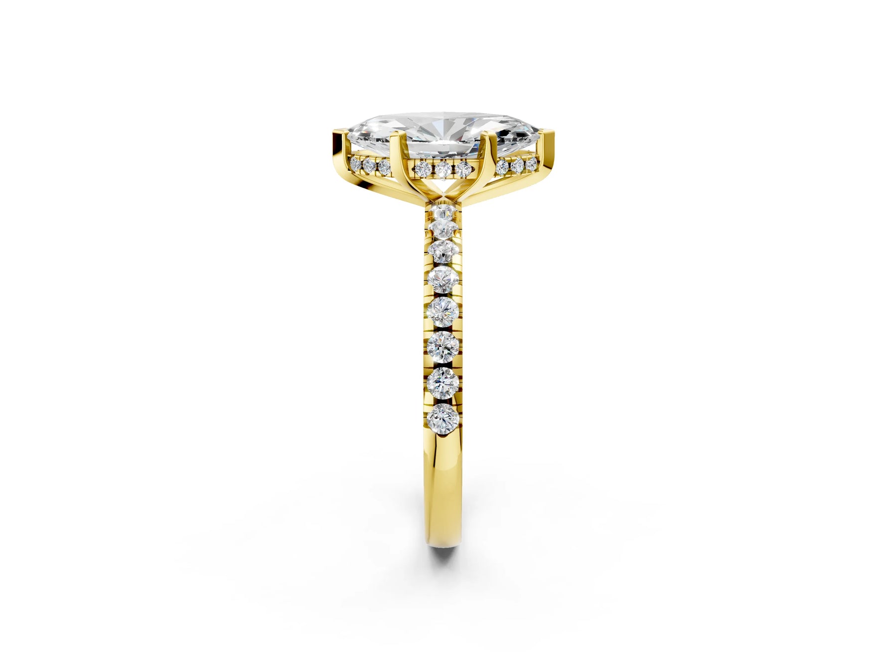 Marquise Cut Diamond Hidden Halo Solitaire Ring in Yellow gold with Round Pavé Band and Prong Setting_50
