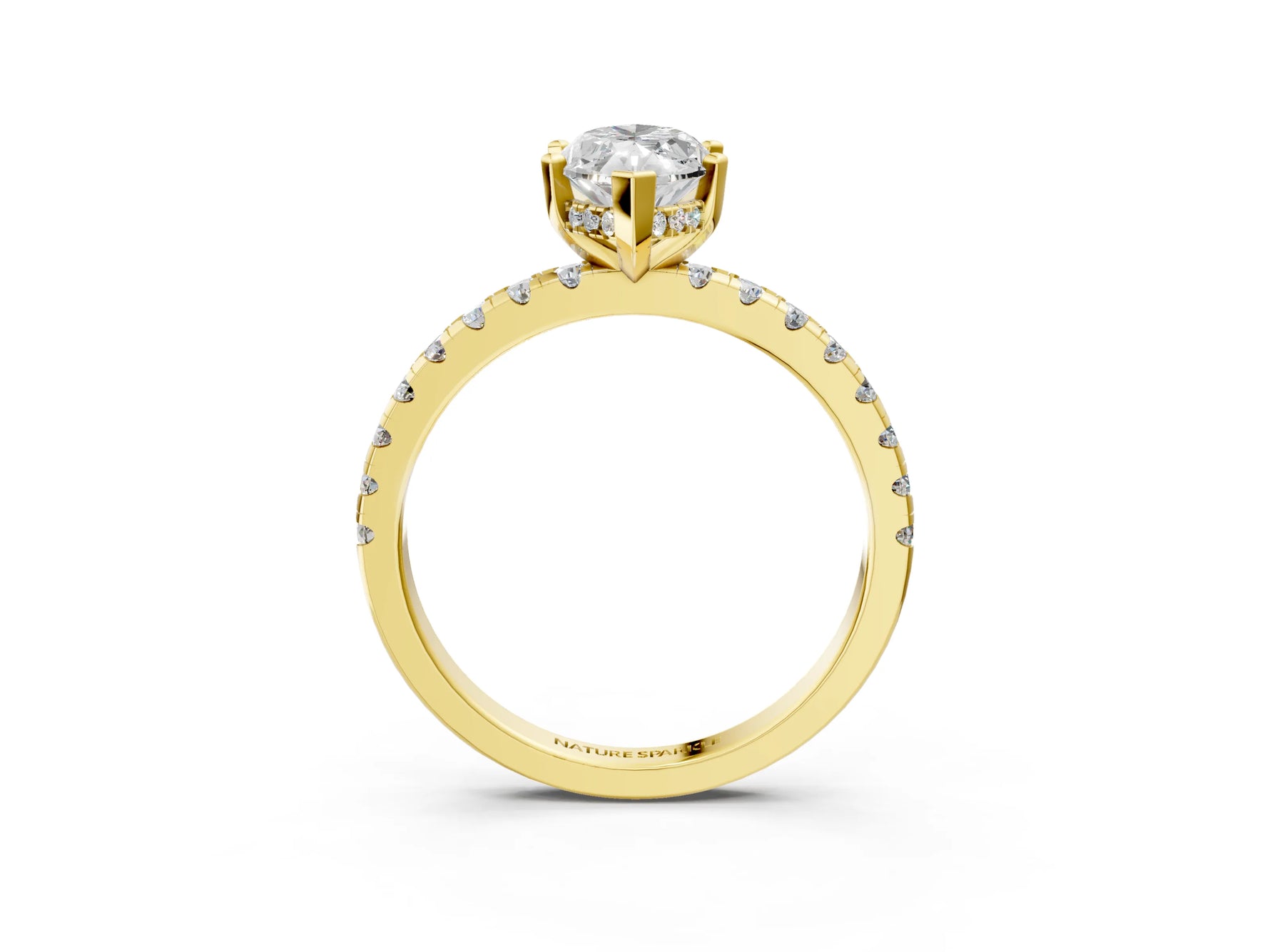 Marquise Cut Diamond Hidden Halo Solitaire Ring in Yellow gold with Round Pavé Band and Prong Setting_51