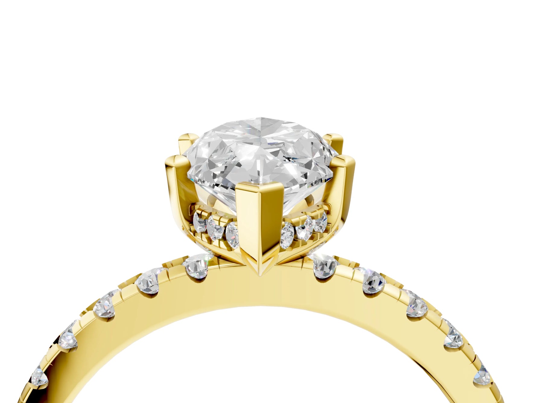 Marquise Cut Diamond Hidden Halo Solitaire Ring in Yellow gold with Round Pavé Band and Prong Setting_52