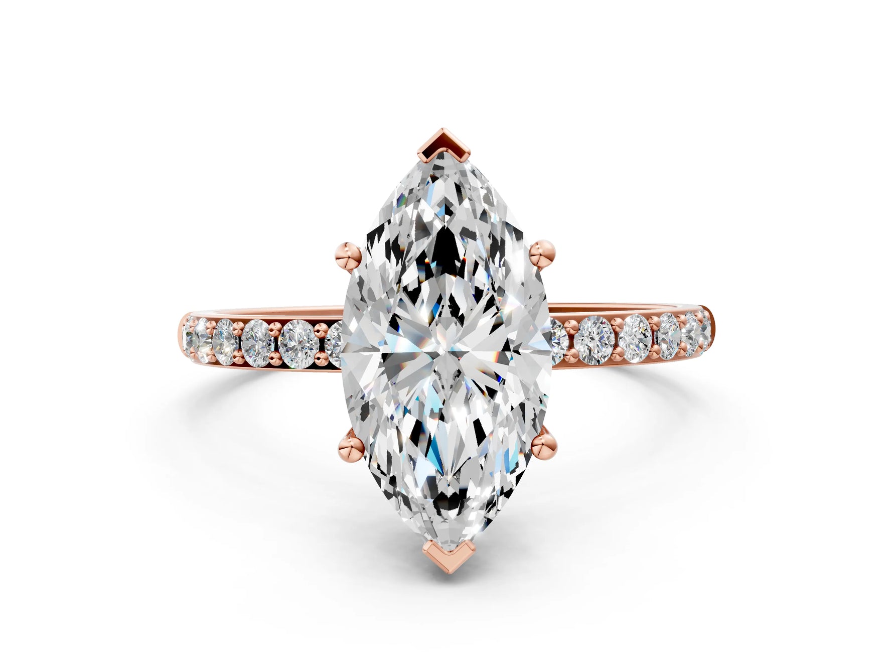 Marquise Cut Diamond Pavé Band Solitaire Ring in Rose gold with Round Accents_24