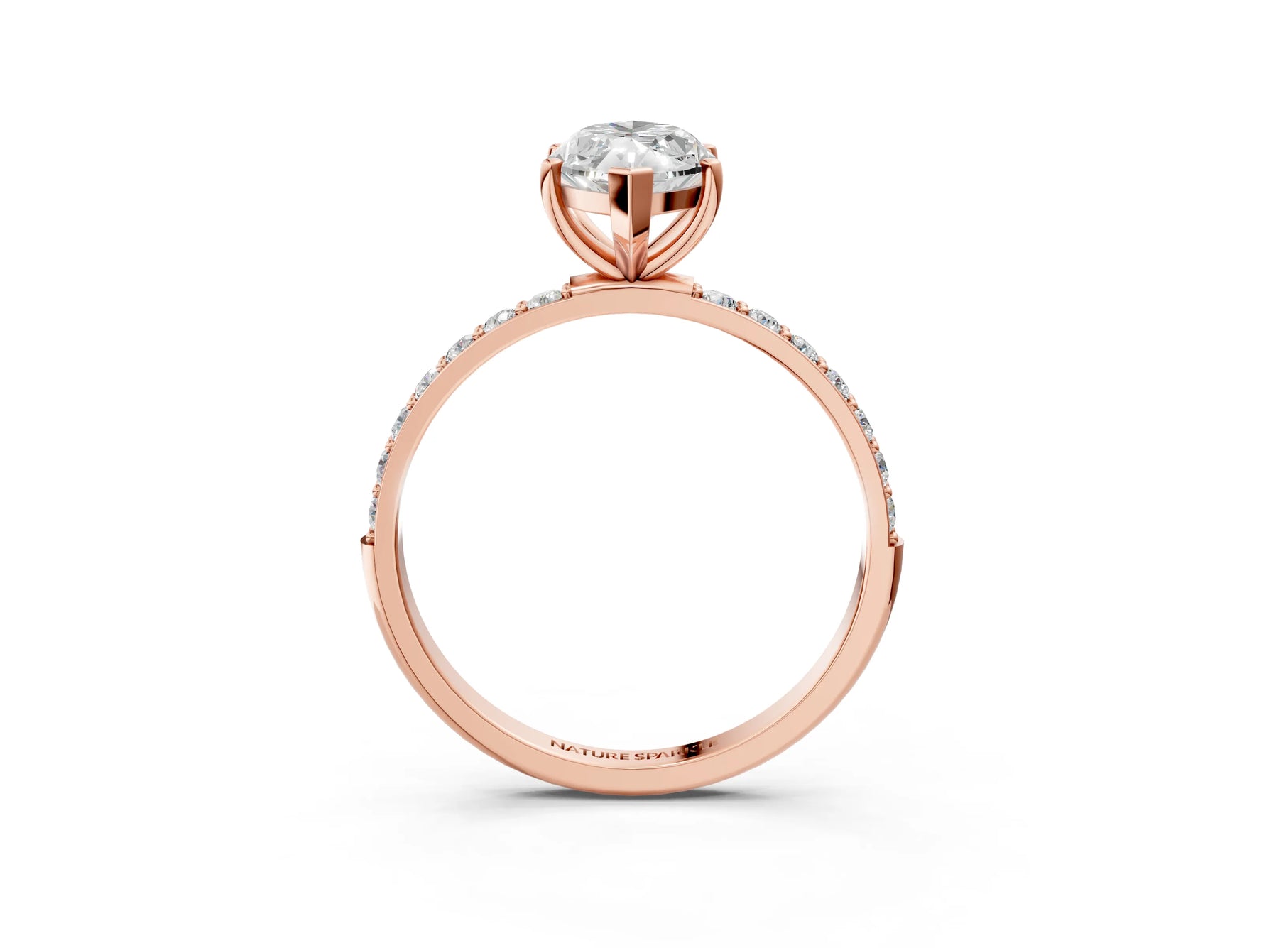 Marquise Cut Diamond Pavé Band Solitaire Ring in Rose gold with Round Accents_27