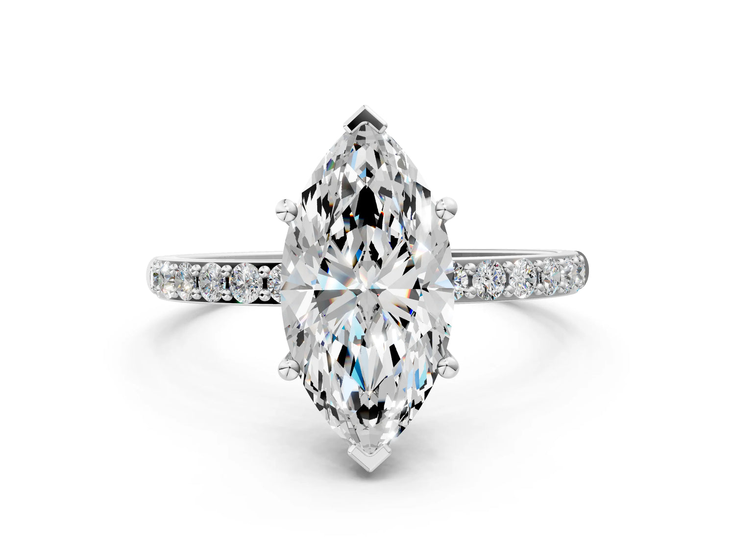 Marquise Cut Diamond Pavé Band Solitaire Ring in White gold with Round Accents_24