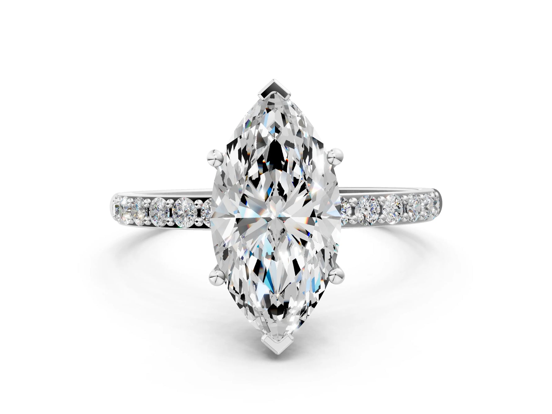 Marquise Cut Diamond Pavé Band Solitaire Ring in White gold with Round Accents_24