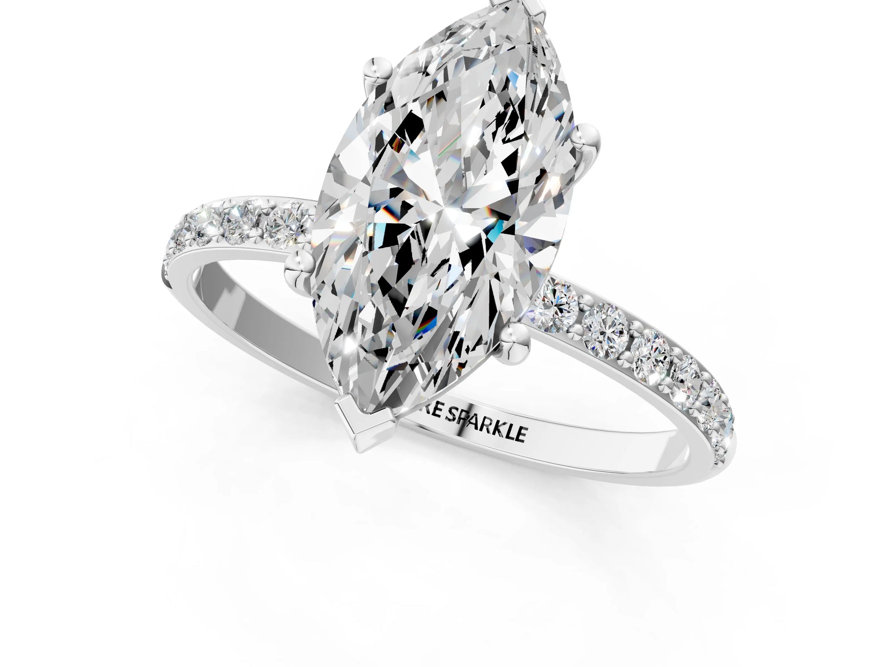 Marquise Cut Diamond Pavé Band Solitaire Ring in White gold with Round Accents_25