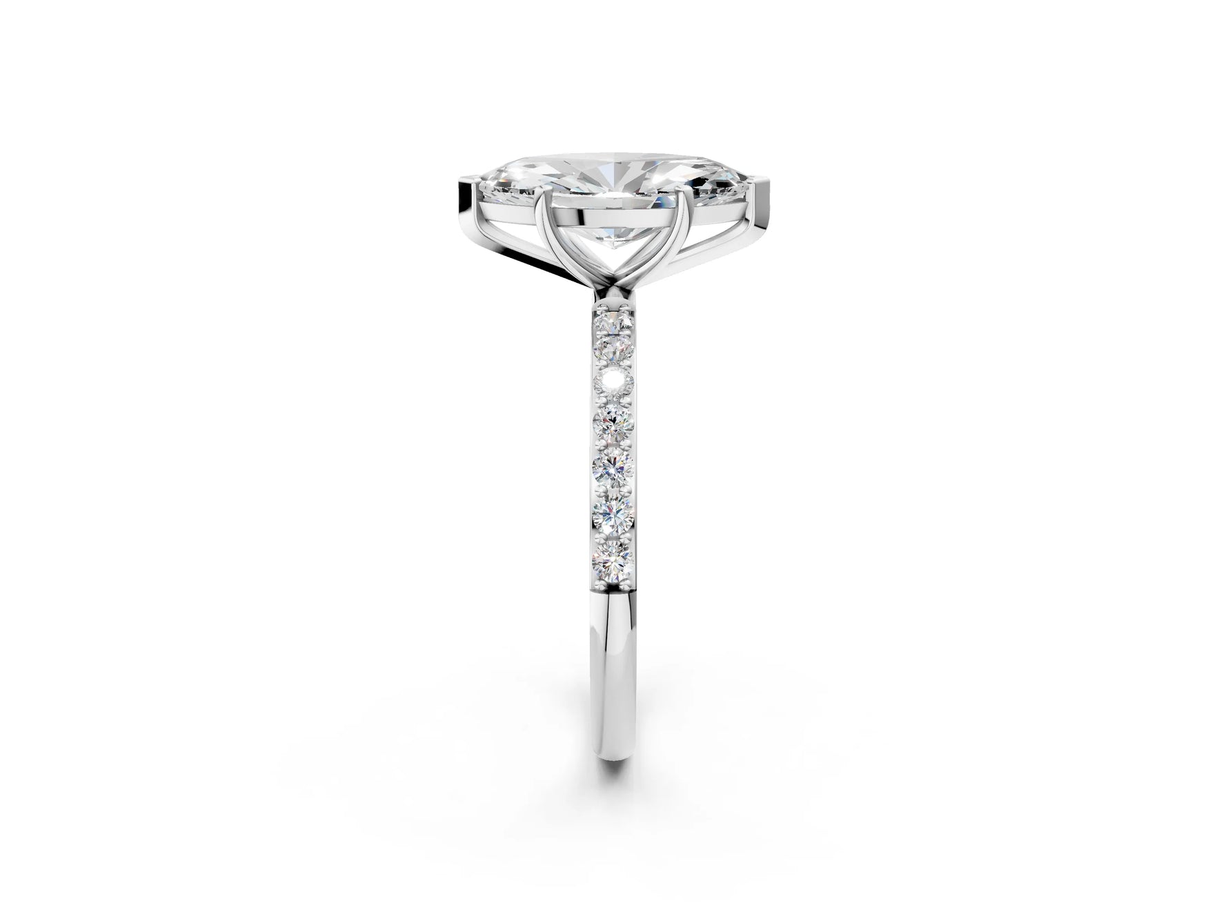 Marquise Cut Diamond Pavé Band Solitaire Ring in White gold with Round Accents_26