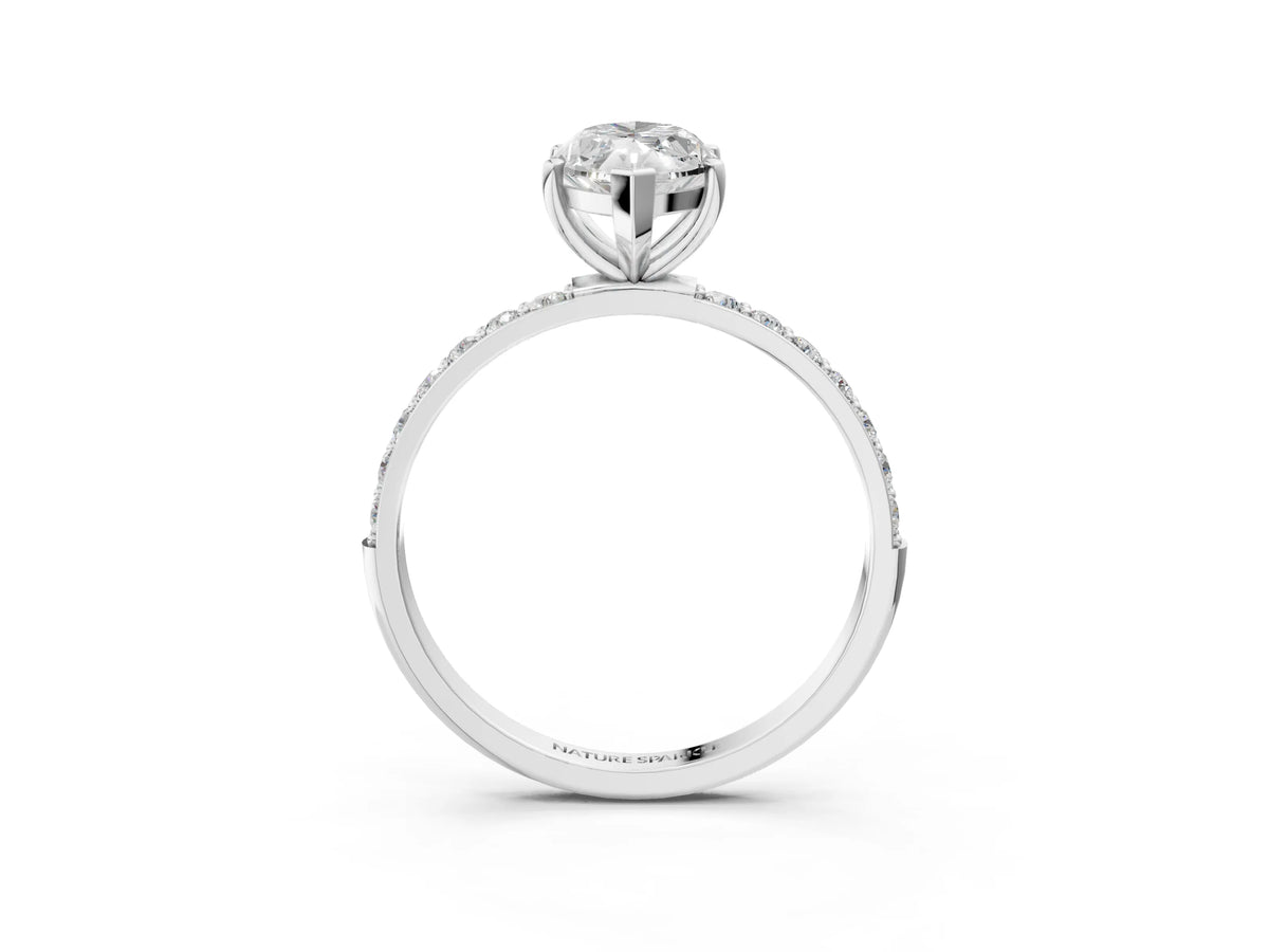 Marquise Cut Diamond Pavé Band Solitaire Ring in White gold with Round Accents_27