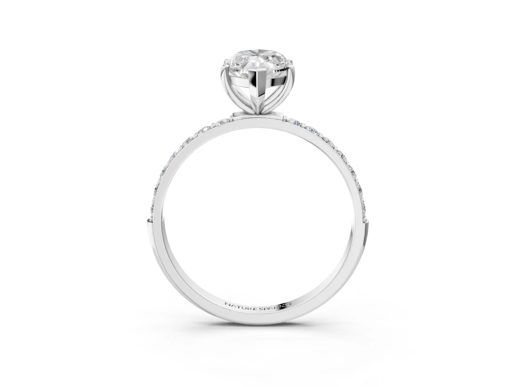Marquise Cut Diamond Pavé Band Solitaire Ring in White gold with Round Accents_27
