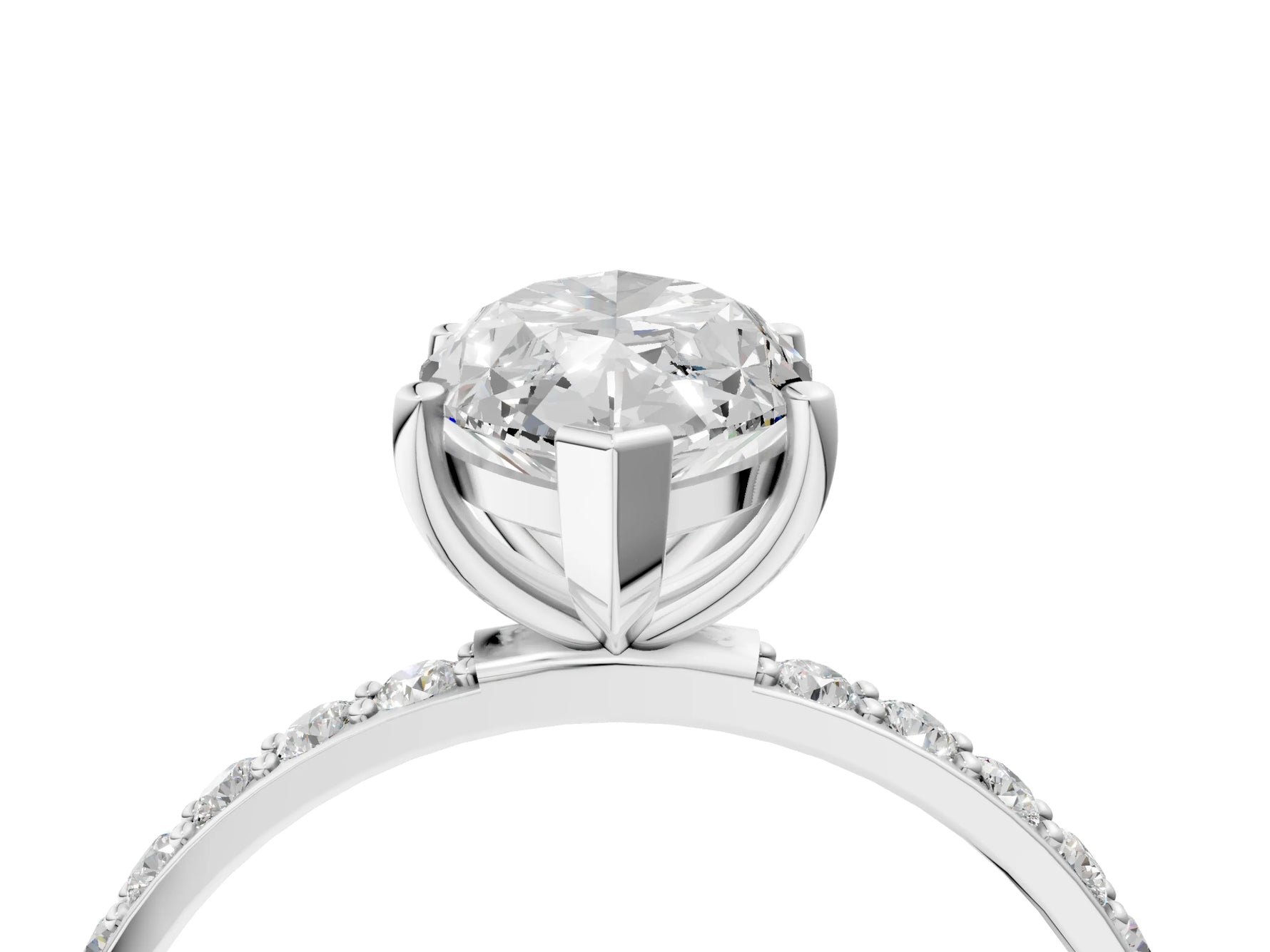 Marquise Cut Diamond Pavé Band Solitaire Ring in White gold with Round Accents_28