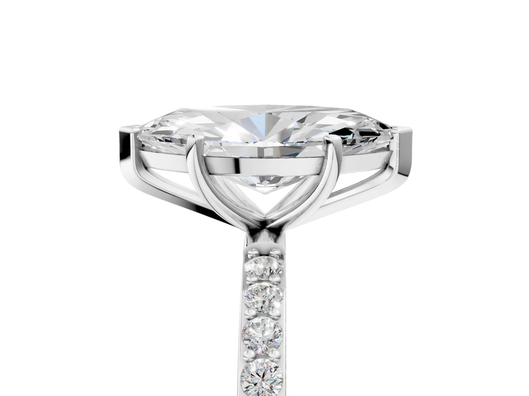 Marquise Cut Diamond Pavé Band Solitaire Ring in White gold with Round Accents_29
