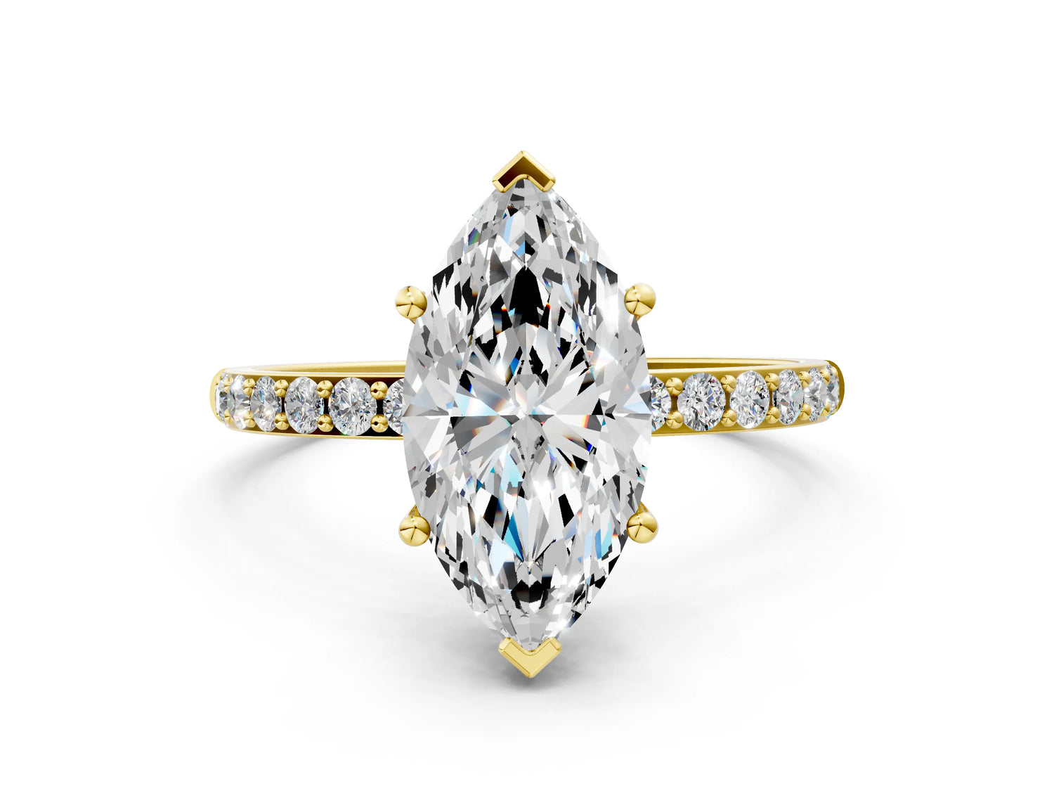 Marquise Cut Diamond Pavé Band Solitaire Ring in Yellow gold with Round Accents_24