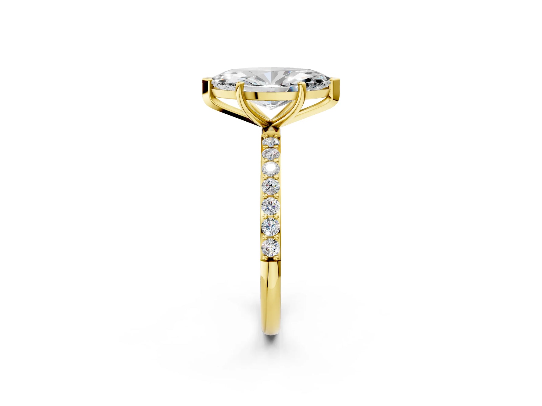 Marquise Cut Diamond Pavé Band Solitaire Ring in Yellow gold with Round Accents_26