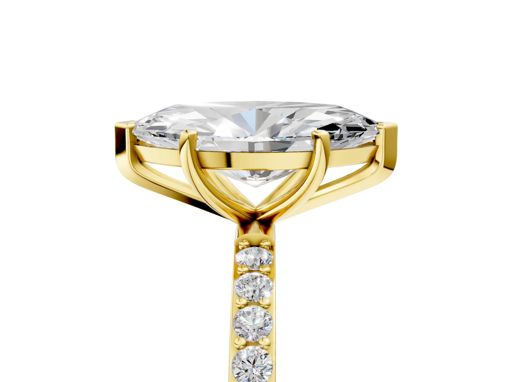 Marquise Cut Diamond Pavé Band Solitaire Ring in Yellow gold with Round Accents_29