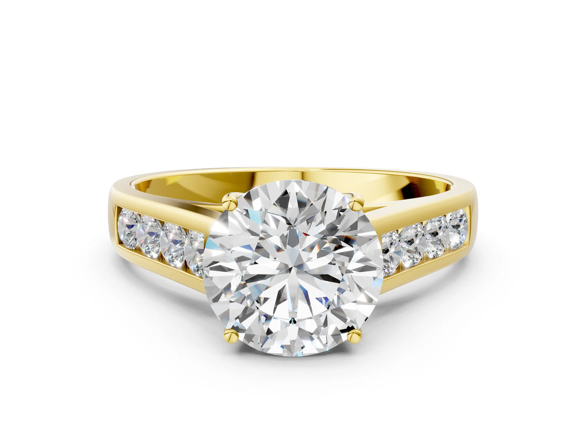 Marquise Cut Diamond Solitaire Engagement Ring in Yellow gold with Channel-Set Band and Prong Setting