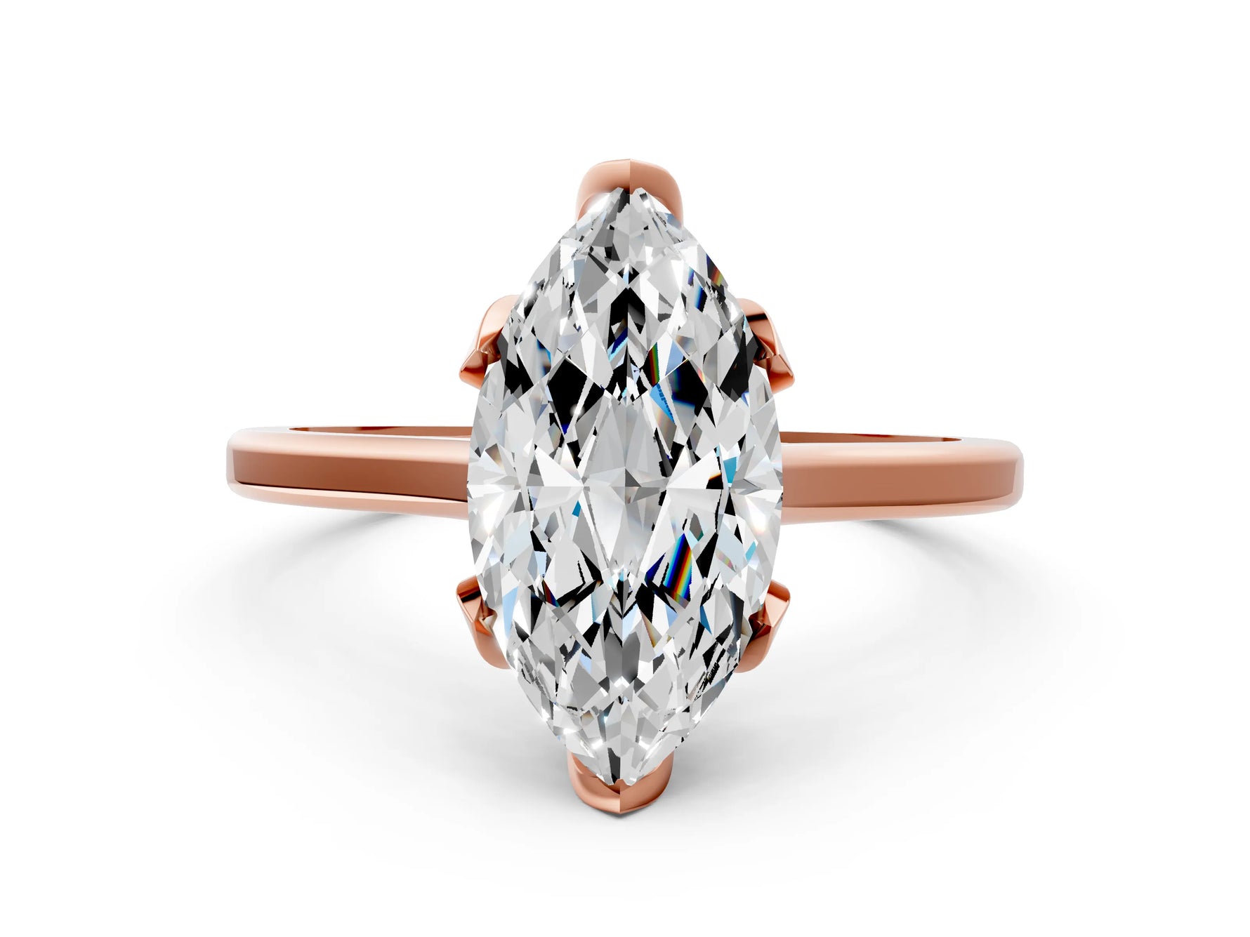 Marquise Cut Diamond Solitaire Ring in Rose gold with Flower Prong Setting_18