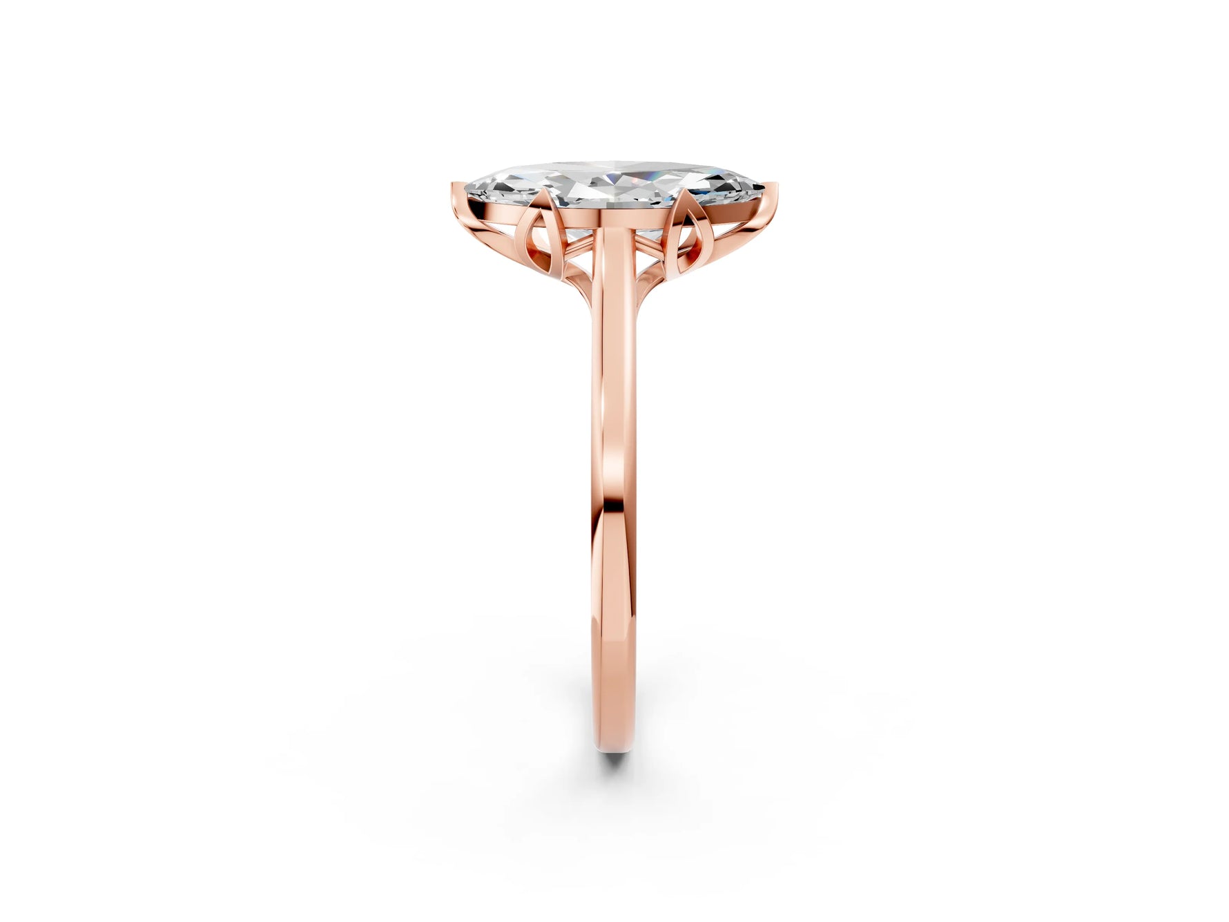 Marquise Cut Diamond Solitaire Ring in Rose gold with Flower Prong Setting_20