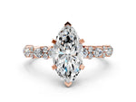 Marquise Cut Diamond Solitaire Ring in Rose gold with Pear and Round Cluster Band_12