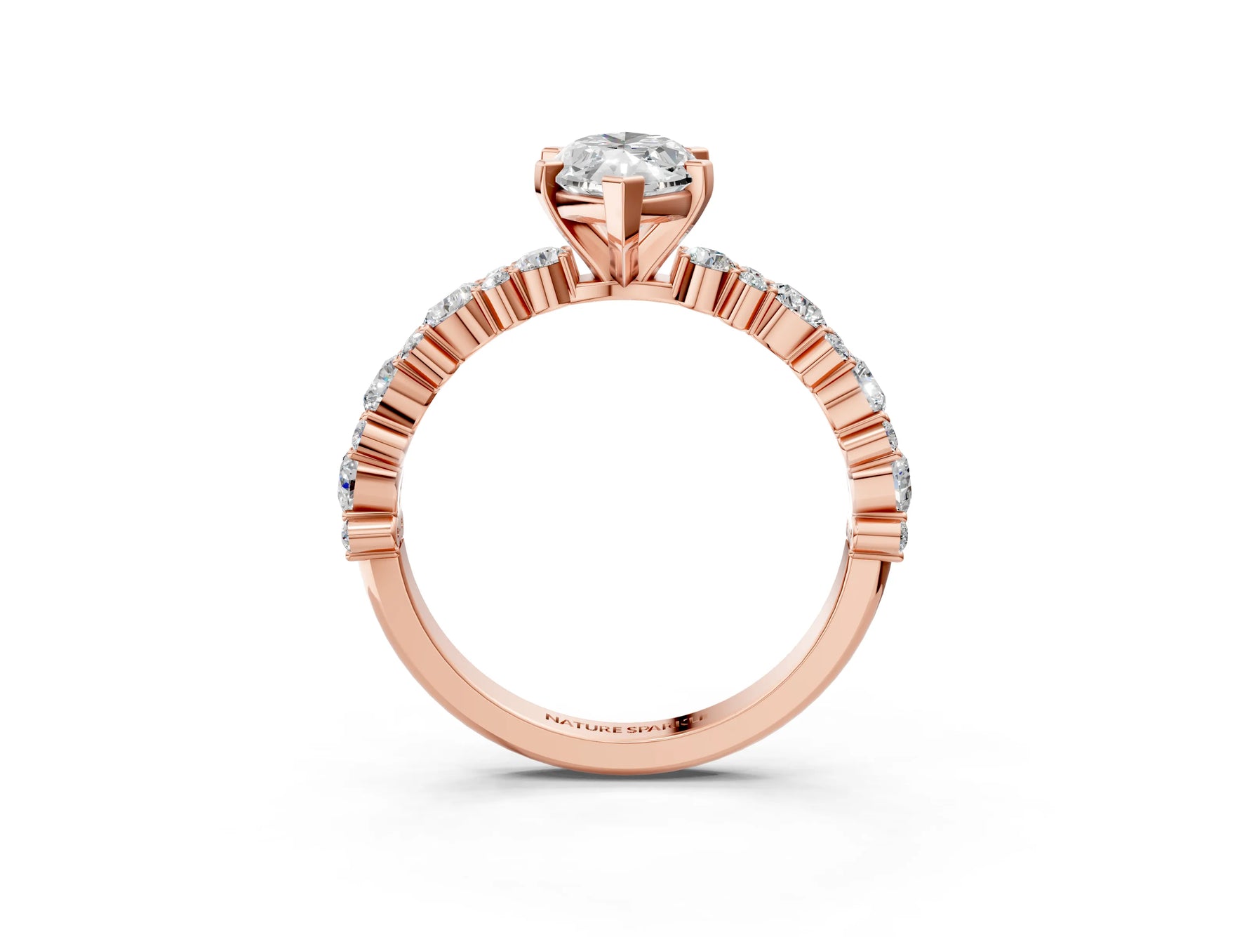 Marquise Cut Diamond Solitaire Ring in Rose gold with Pear and Round Cluster Band_15