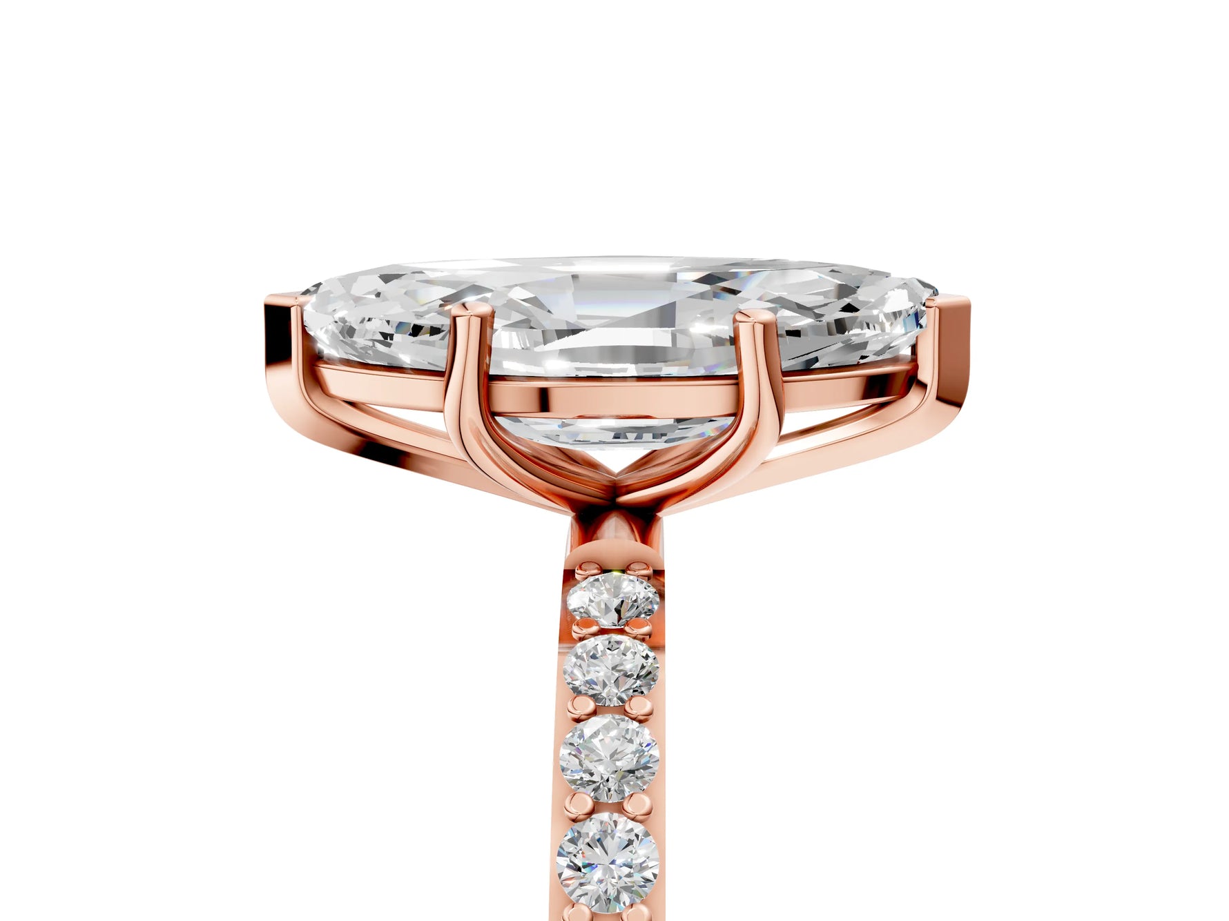 Marquise Cut Diamond Solitaire Ring in Rose gold with Round Pavé Band_11