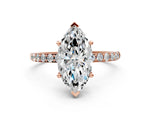 Marquise Cut Diamond Solitaire Ring in Rose gold with Round Pavé Band_30