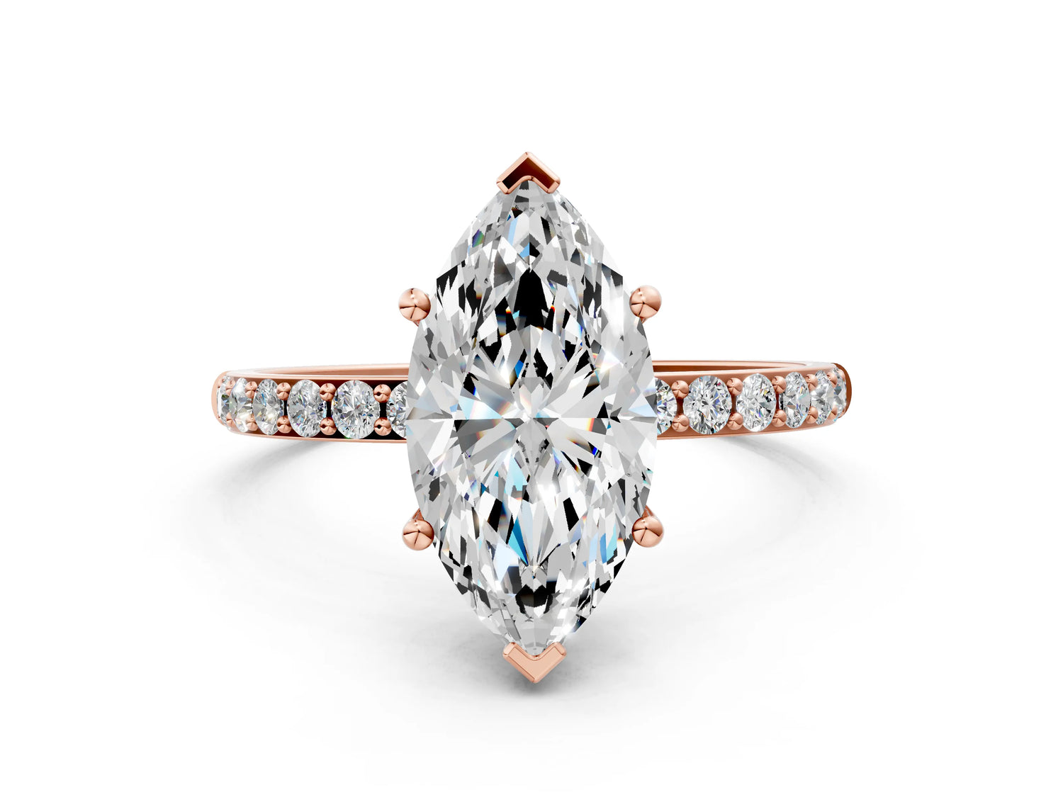 Marquise Cut Diamond Solitaire Ring in Rose gold with Round Pavé Band_30