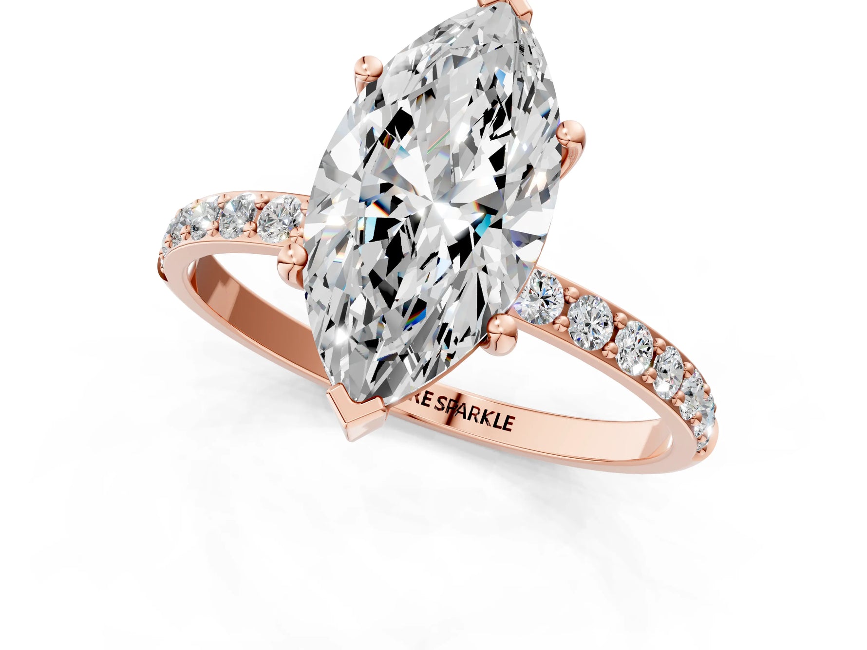 Marquise Cut Diamond Solitaire Ring in Rose gold with Round Pavé Band_31