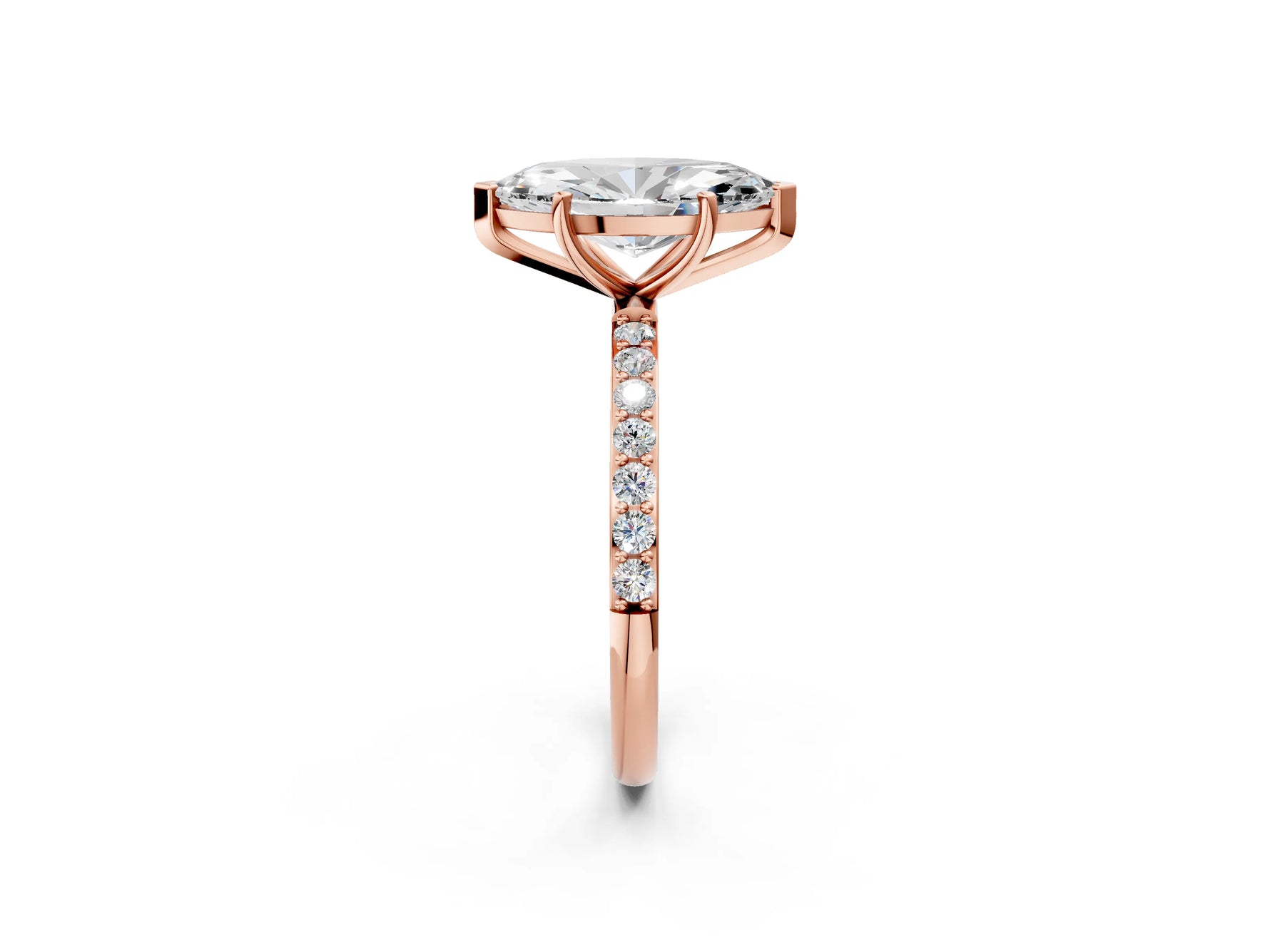 Marquise Cut Diamond Solitaire Ring in Rose gold with Round Pavé Band_32