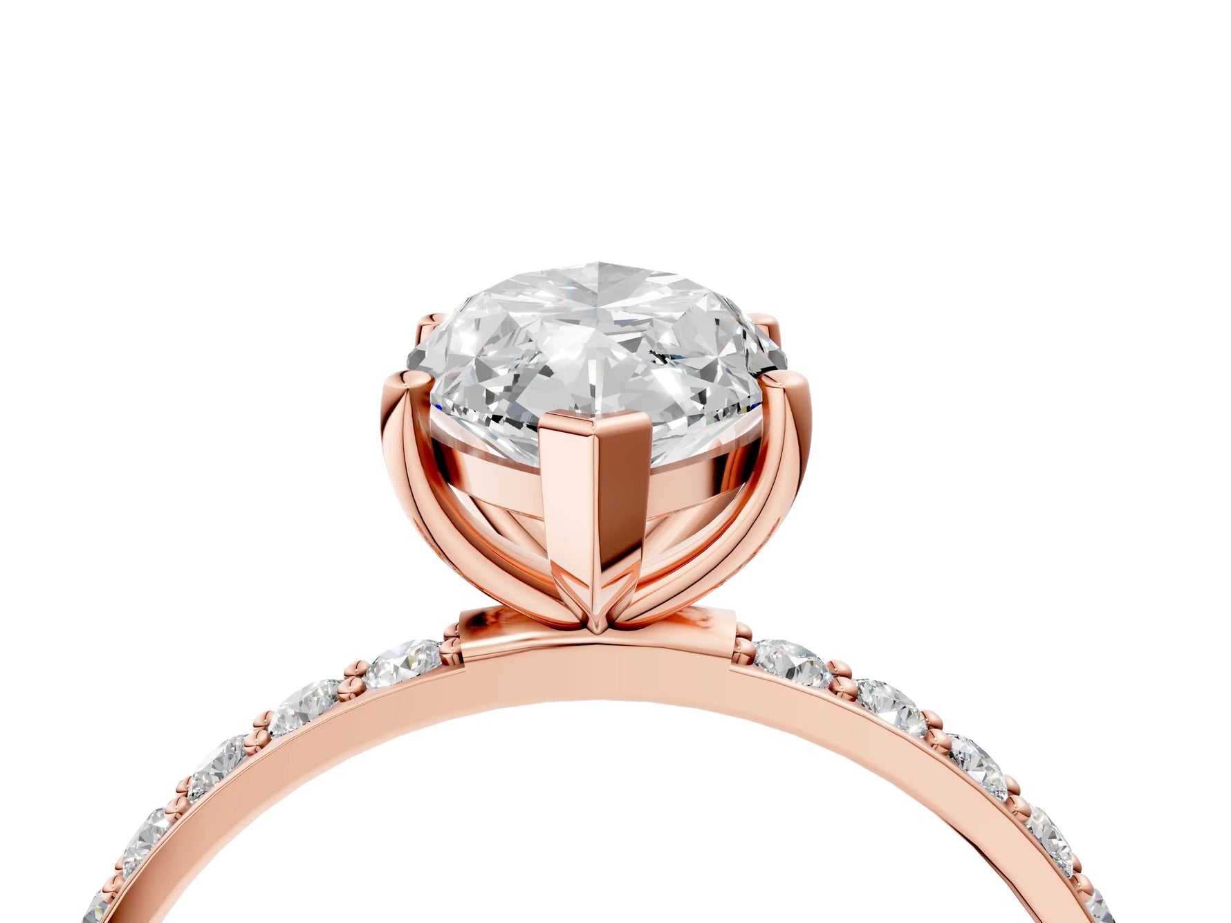 Marquise Cut Diamond Solitaire Ring in Rose gold with Round Pavé Band_34
