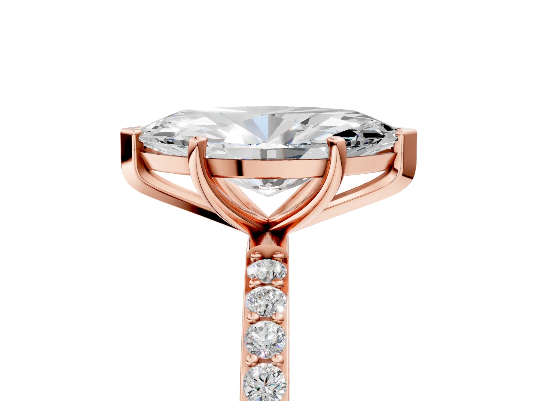 Marquise Cut Diamond Solitaire Ring in Rose gold with Round Pavé Band_35