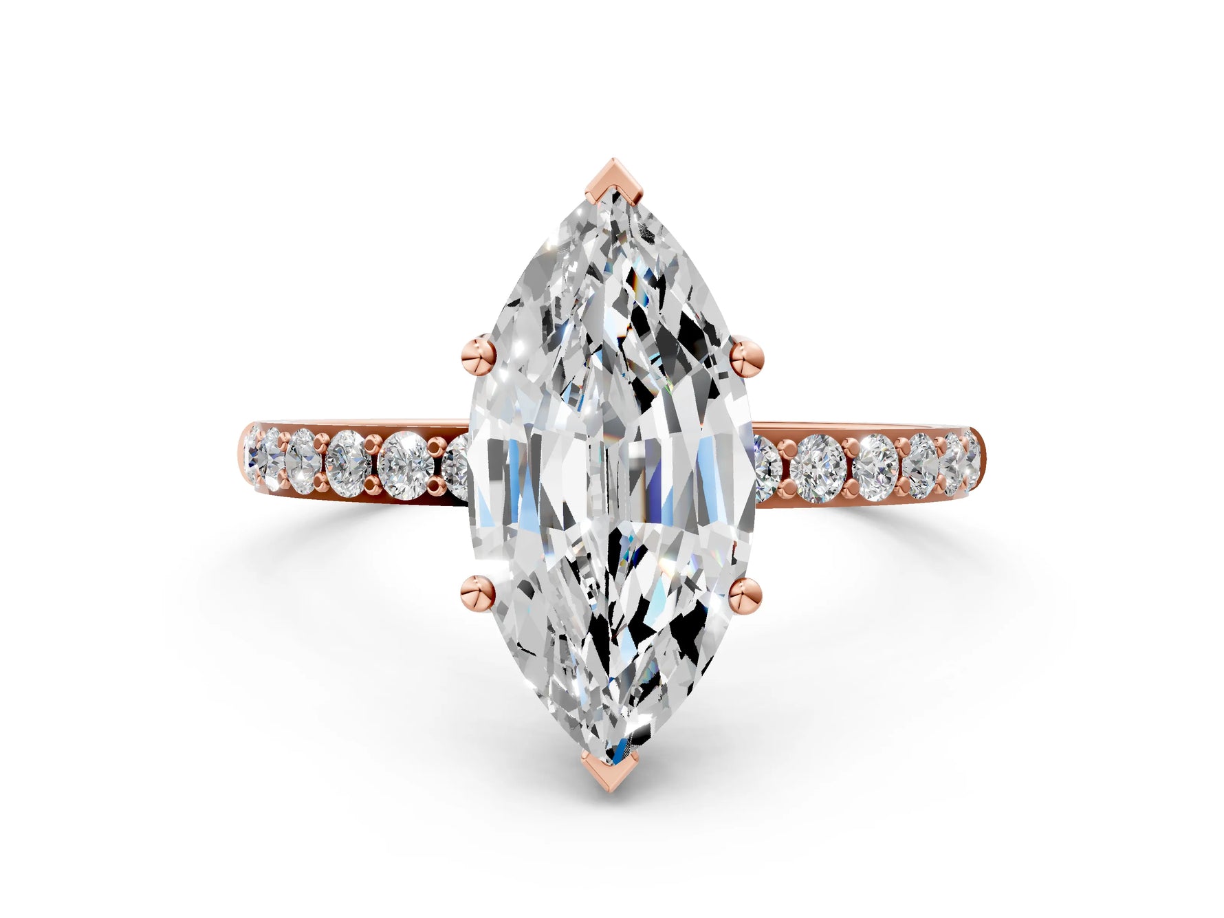 Marquise Cut Diamond Solitaire Ring in Rose gold with Round Pavé Band_6