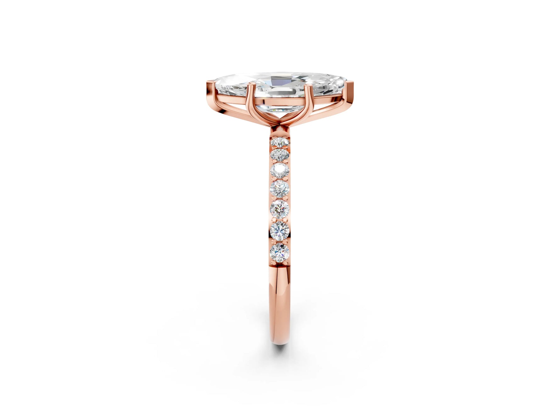 Marquise Cut Diamond Solitaire Ring in Rose gold with Round Pavé Band_8