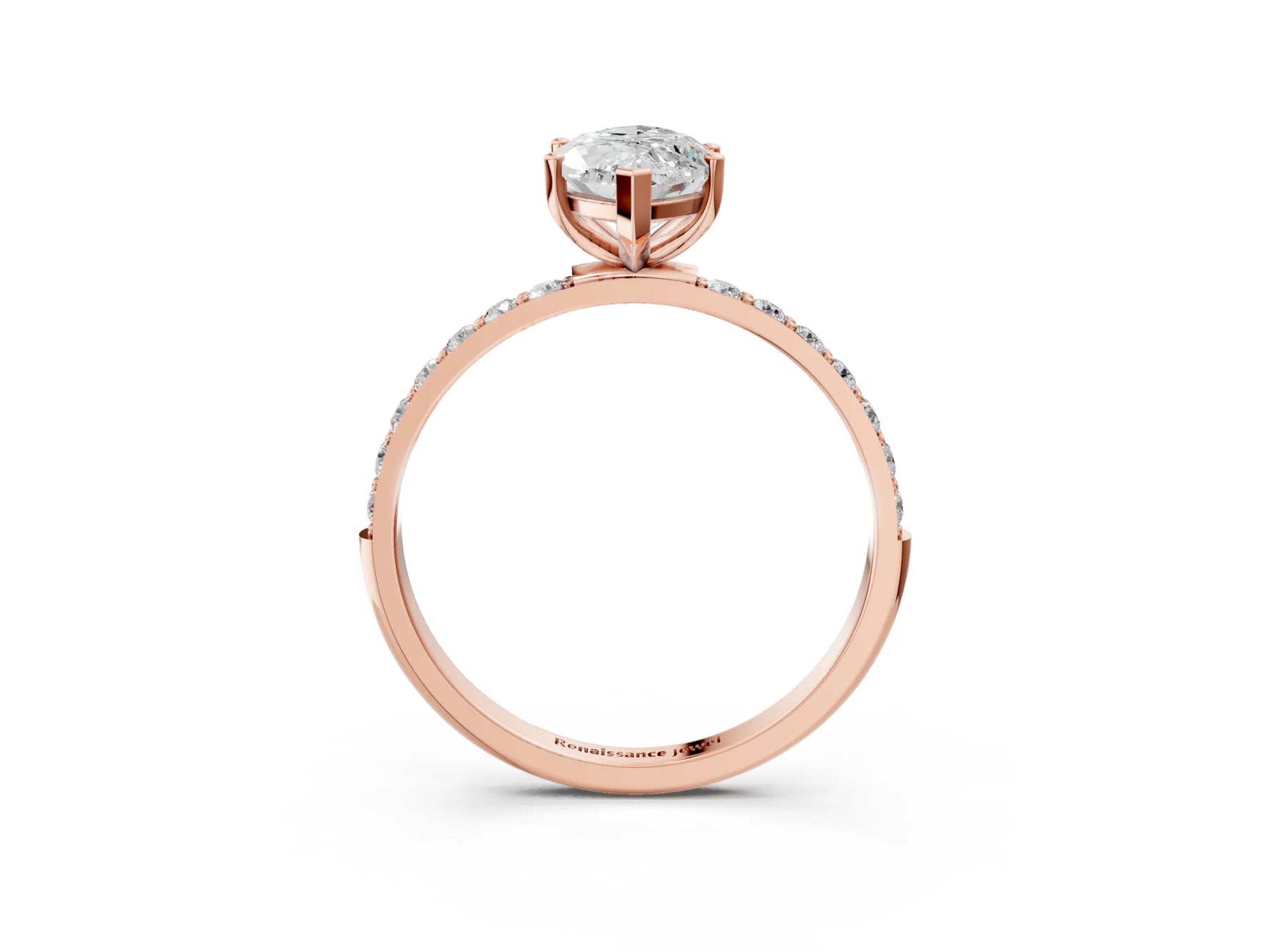 Marquise Cut Diamond Solitaire Ring in Rose gold with Round Pavé Band_9