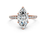 Marquise Cut Diamond Solitaire Ring in Rose gold with Round Shared Prong Pavé Band_18