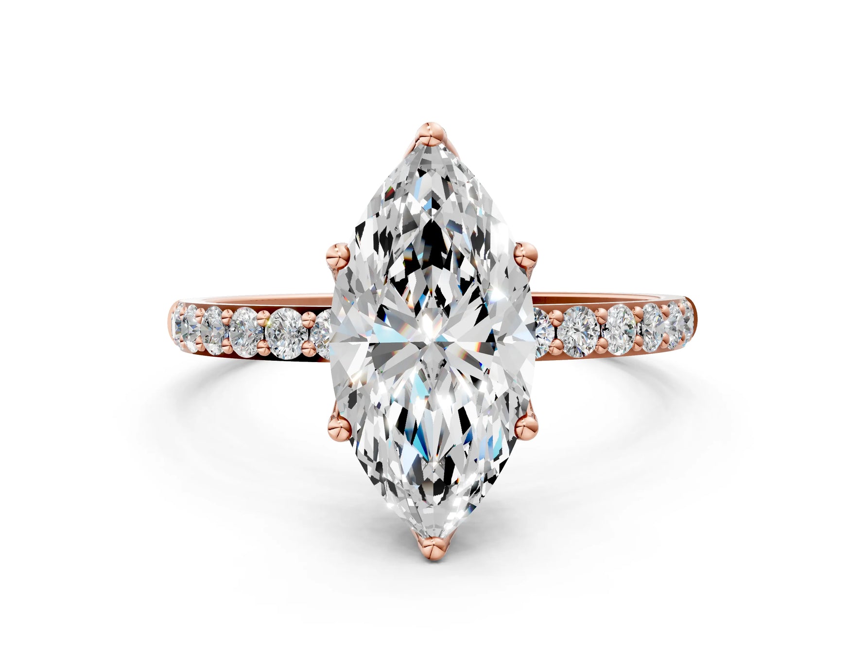 Marquise Cut Diamond Solitaire Ring in Rose gold with Round Shared Prong Pavé Band_18