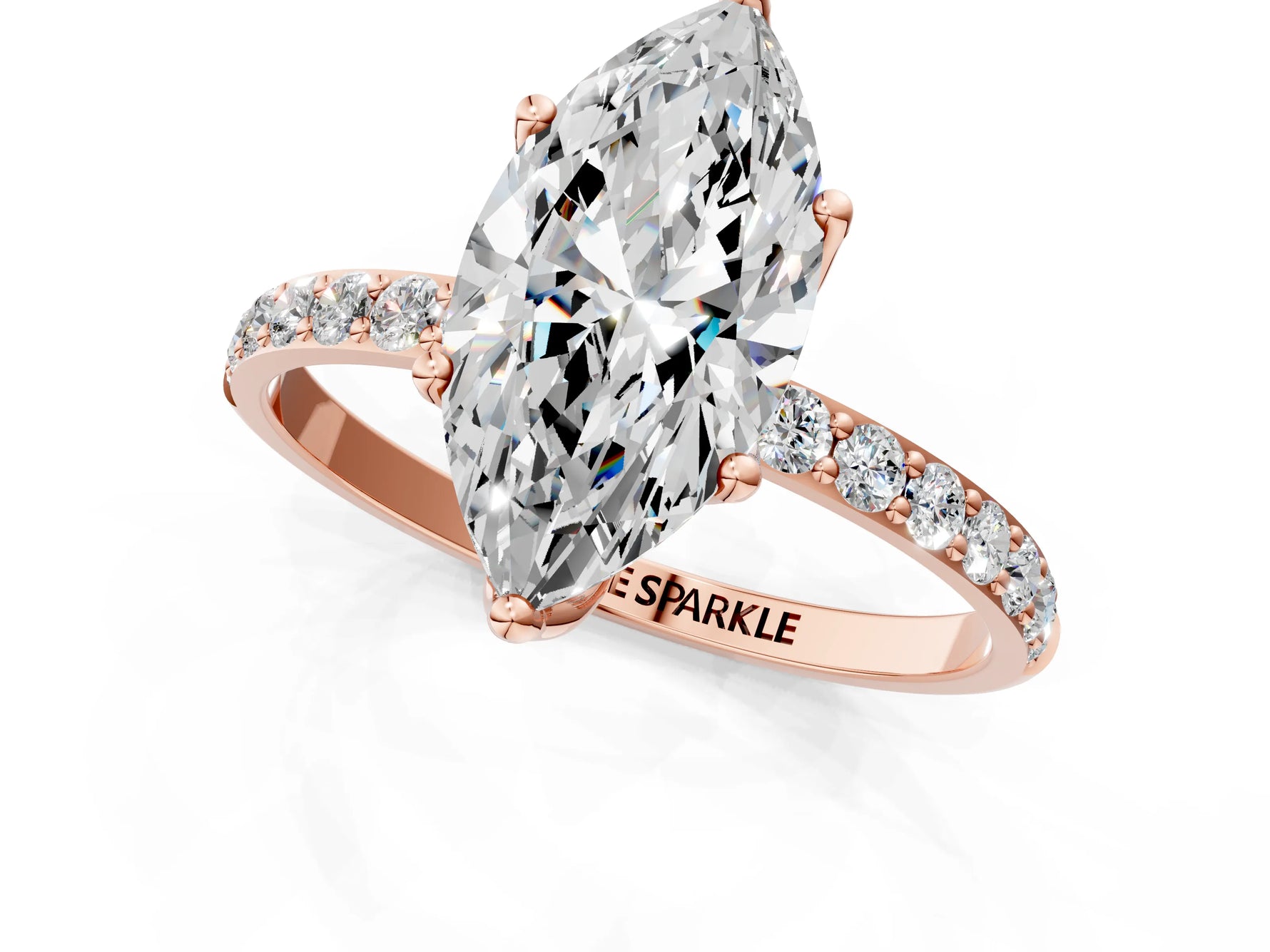 Marquise Cut Diamond Solitaire Ring in Rose gold with Round Shared Prong Pavé Band_19