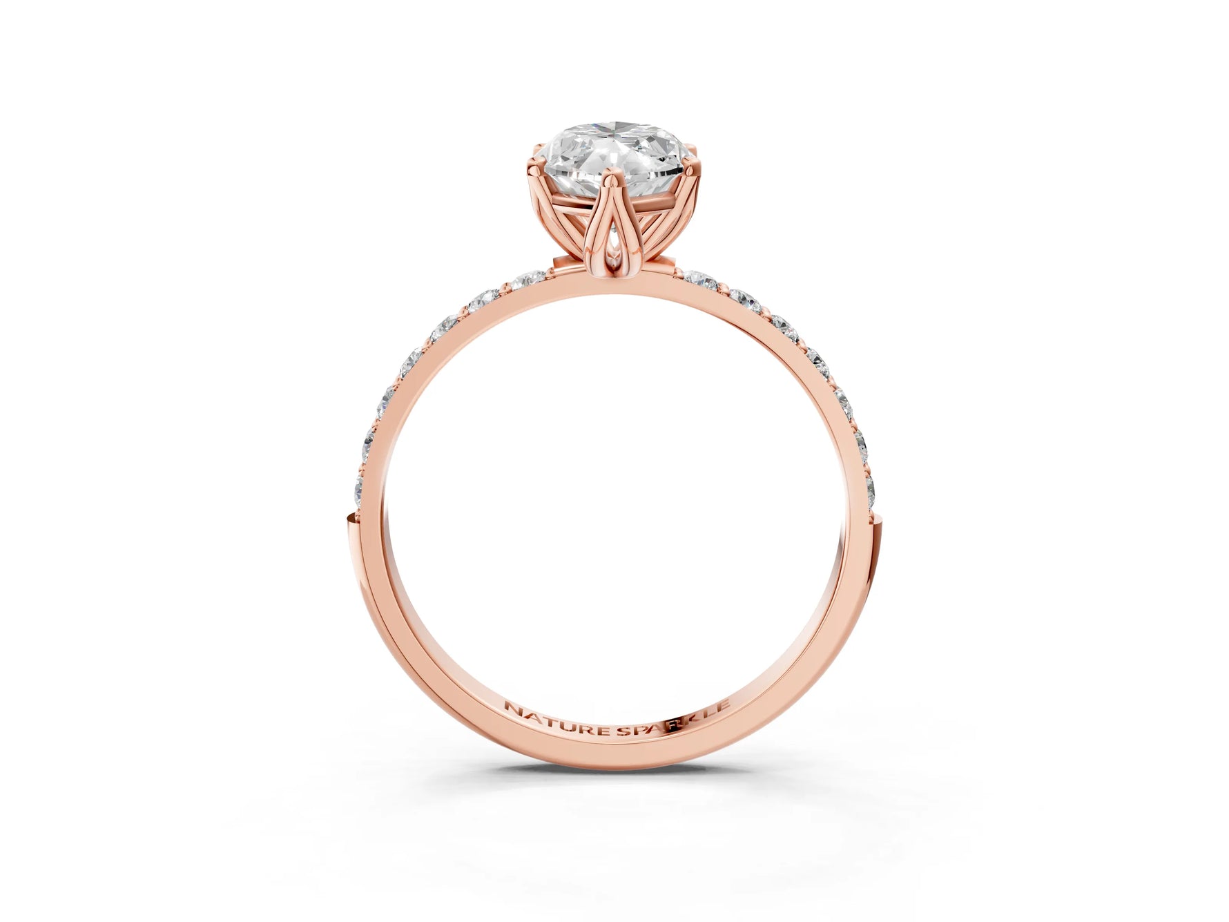 Marquise Cut Diamond Solitaire Ring in Rose gold with Round Shared Prong Pavé Band_21