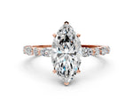 Marquise Cut Diamond Solitaire Ring in Rose gold with Shared Prong Marquise and Round Side Stones_12